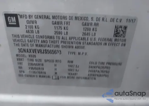 2018 Chevrolet Equinox Premier из США, поврежденный, VIN 3GNAXVEV8JS565633